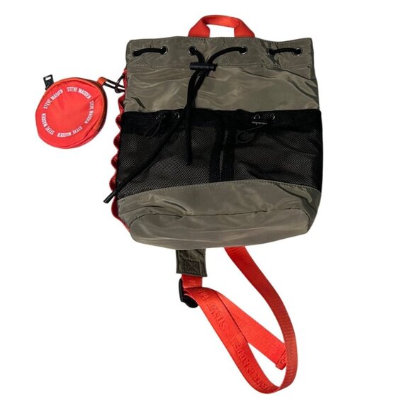 Steve Madden Bcassy Olive Orange Nylon Drawstring Backpack Sling bag Coin Pouch - Picture 1 of 7